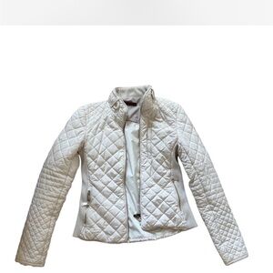 Zara White Puffer Jacket with Stand-Up Collar